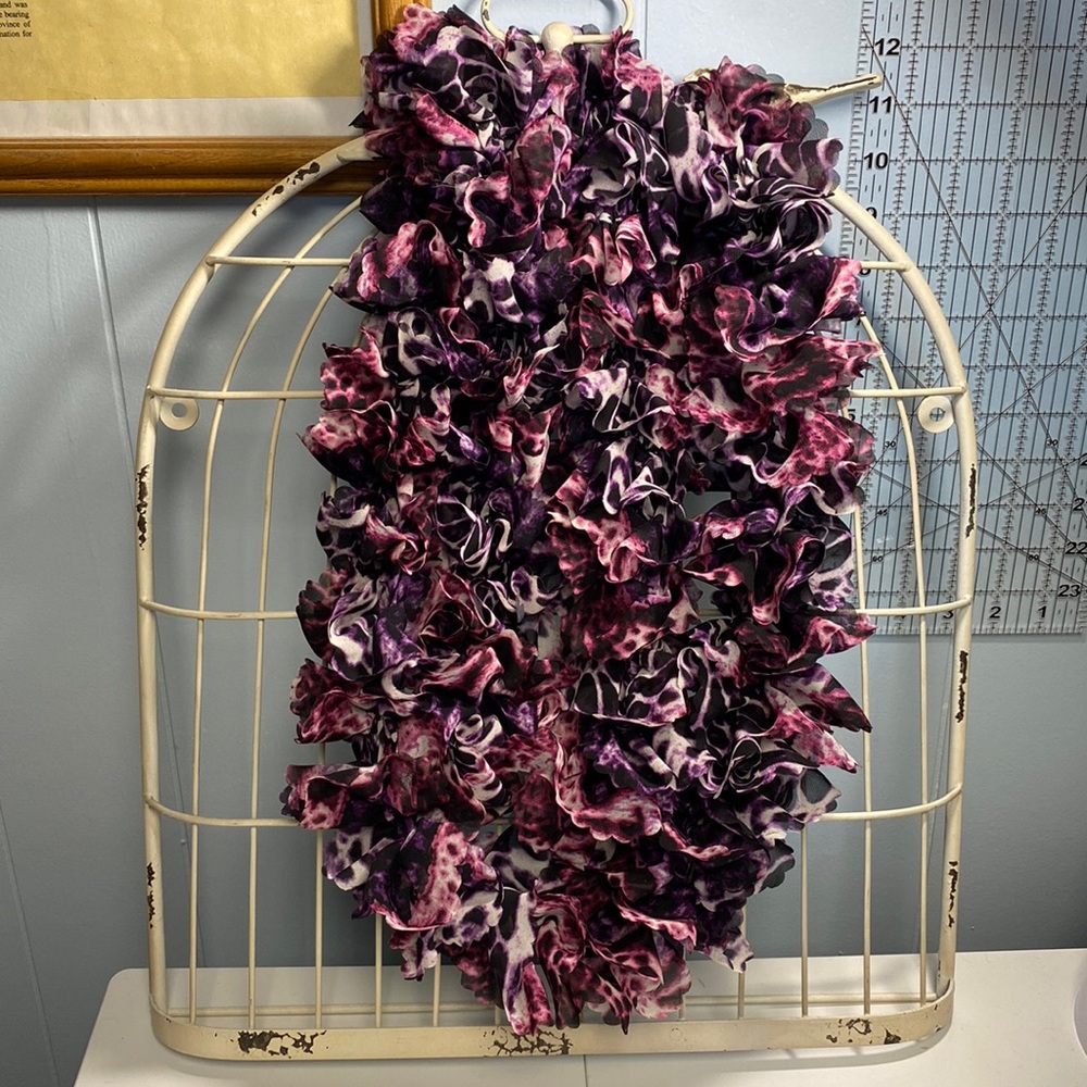 Pink/Purple/Black Leopard Print Ruffled Scarf